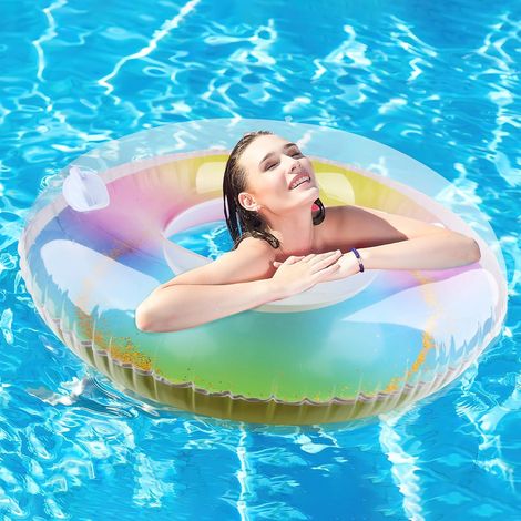 Bouée gonflable à imprimé arc-en-ciel et paillettes, pour adultes et enfants, pour la baignade en piscine.-AquaForge (1/5)