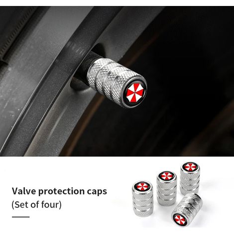 (Argent à carreaux) 4 bouchons de valve de pneu de voiture compatibles avec le logo Umbrella Corporation - Accessoires automobiles (1/5)