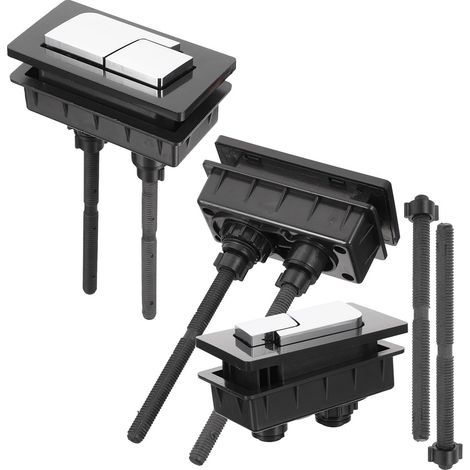 3 Pièces Bouton de Chasse D'eau à Double Pression pour Toilettes, Bouton-poussoir pour Réservoir de Toilettes, Abs, Rectangulaire, Noir, Remplacement Salle de Bain (1/5)