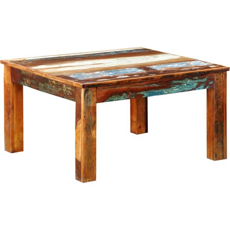 Mesa de centro de diseño industrial, cuadrada, 80 x 80 x 45 cm, fabricada en madera recuperada coloreada DEC038283