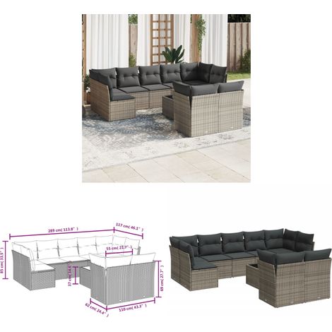 Salon de jardin avec coussins 10 pcs gris résine tressée - Ensemble Salon De Jardin - Meuble De Jardin - Salon De Jardin Design - Mobilier De Jardin - Canapé D'extérieur - Home & Living (1/3)