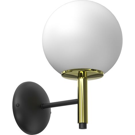 Applique noir/or Awinion globe verre E27 15W Luminex