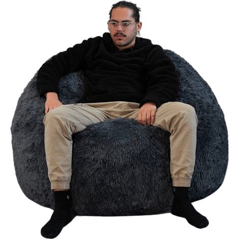 Pouf Géant Fourrure - 120 cm - Banabag Gris Bananair (1/5)