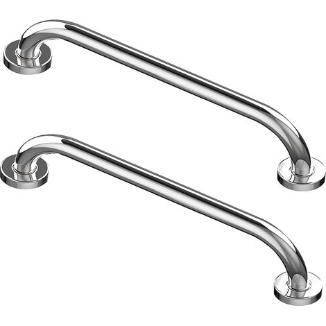 Lot de 2 - Barre d'appui - Acier inoxydable - Support de sécurité antidérapant pour douche et baignoire Usage seniors et enfants Chromé 40x2,5cm (1/5)