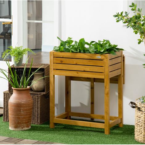 Huerto elevado con encimera abatible, madera barnizada marrón HAVRYA (1/5)