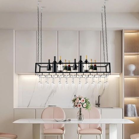 Porte-bouteilles de vin vintage - Étagère à verre à vin - Étagère de plafond - Étagère à vin - Étagère à vin - Hauteur réglable - Pour restaurants - Porte-verre à vin (1/5)