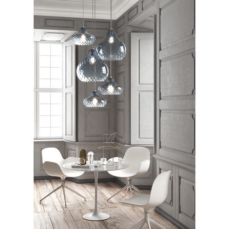 Lampadario Contemporaneo Dress Metallo Cromo Vetro Blu 5 Luci E27