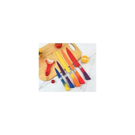 Set De 6 Couteaux Colorés Avec Lame Gaufrée Manche Antidérapant Ustensiles De Cuisine (1/3)