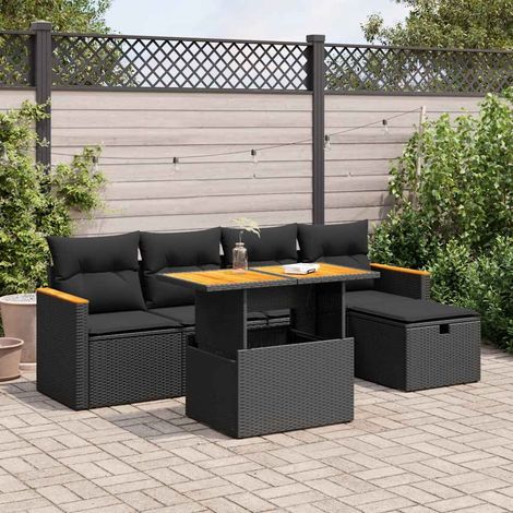 vidaXL Set de sofás de jardín 6 piezas y cojines ratán sintético negro (1/5)