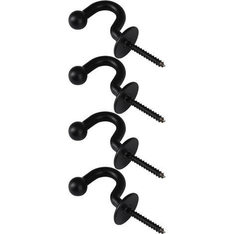 of 4 Black Zinc Alloy Wall Mounted Curtain Hooks High