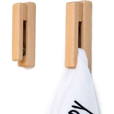 Porte-serviettes en bois moderne - Lot de 2 crochets porte-serviettes auto-adhésifs Porte-serviettes mural en bois Décoration d'intérieur (couleur 1)