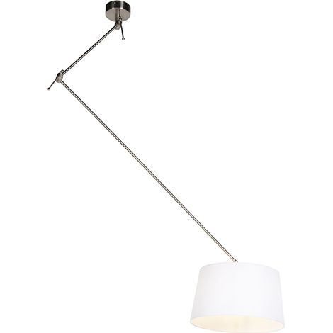 QAZQA Lampada a sospensione con paralume blitz - Rustico - Lino,Acciaio - Bianco/Nero - Cilindro/Oblungo/Tondo Max. 1 x Watt