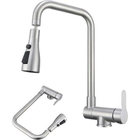 Mitigeur Cuisine Rabattable, Robinet Cuisine Rabattable Avec 3 Jets Modes,robinet Cuisine Pliable Pour Fenêtre,Mitigeur Evier Cuisine En Acier Inoxydable 304 Brossé (Brossé) (1/5)