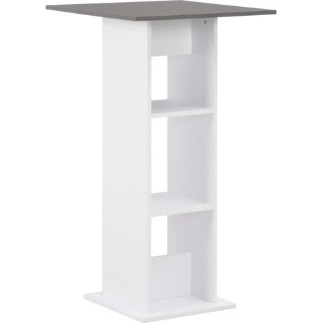 Table haute de bar carrée blanc et gris avec 2 étagères Keo 60 (1/3)