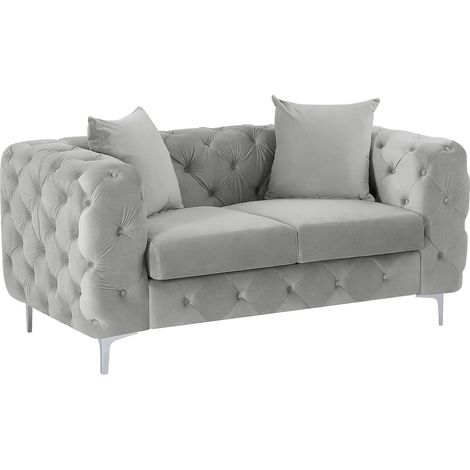 Divano 2 posti Chesterfield in velluto Grigio - EDWINA (1/5)