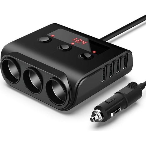 Base splitter per accendisigari da auto, adattatore da 120 W con 4 porte USB, interruttore separato e indicatore di tensione per telefoni, tablet e dash cam. (1/5)