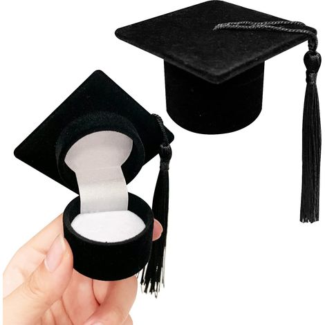 Lot de 2 boîtes à bijoux avec chapeau de docteur,boîte cadeau de remise de diplôme,cadeau de diplôme,boîte à bague unique pour l'obtention du diplôme, mariage, anniversaire,vacances (noir) (1/5)