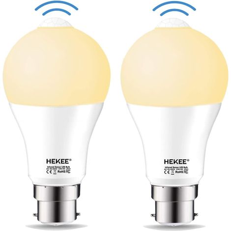 Lot de 2 ampoules à détecteur de mouvement PIR 9 W B22 A60 Culot à baïonnette Blanc chaud 2700 K équivalent à 60 W (1/5)