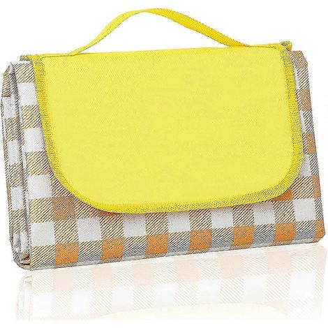Couverture de pique-nique extérieure, tapis de sable pliable et imperméable, très grande couverture de pique-nique familiale 152 x 203 cm - Rayures jaunes (1/5)