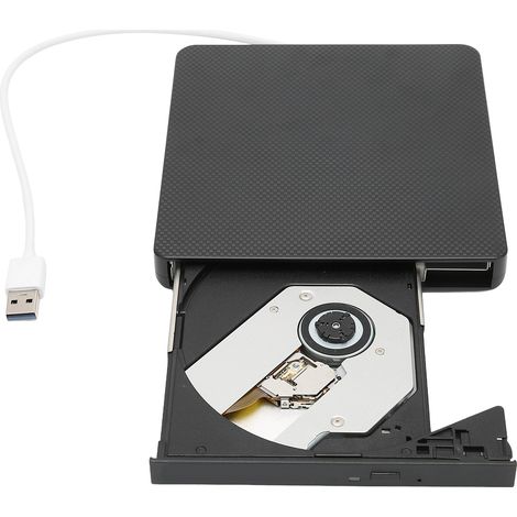 Tragbarer externer DVD-Brenner mit USB 3.0-Anschluss, ABS-Gehäuse, kompatibel mit USB 2.0- und USB 1.1-Anschlüssen (schwarz). (1/5)