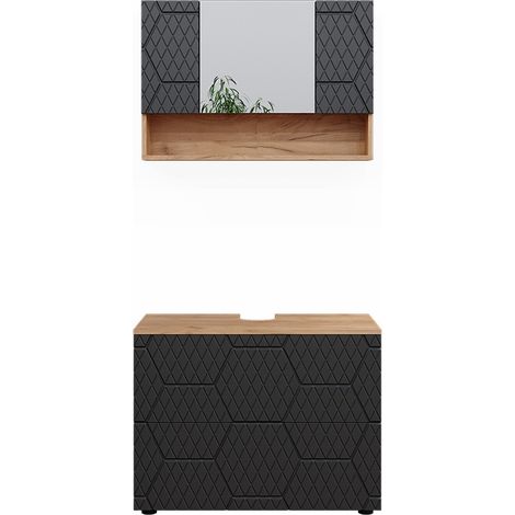 Badmöbel-Set Irma, Anthrazit gestreift, 2 Teile, Unterschrank 80 cm, Vicco