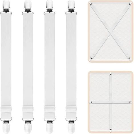 Étendu Sangles pour Draps de Lit, 4 Pièces Attache Drap Housse Attache Matelas élastique Tendeur de Draps Réglable Bretelles Sangle (1/4)