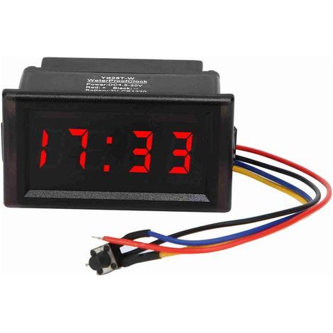 Horloge électronique automatique de voiture, étanche à l'eau et à la poussière, affichage numérique LED (rouge), DC4.5-30V (1/5)