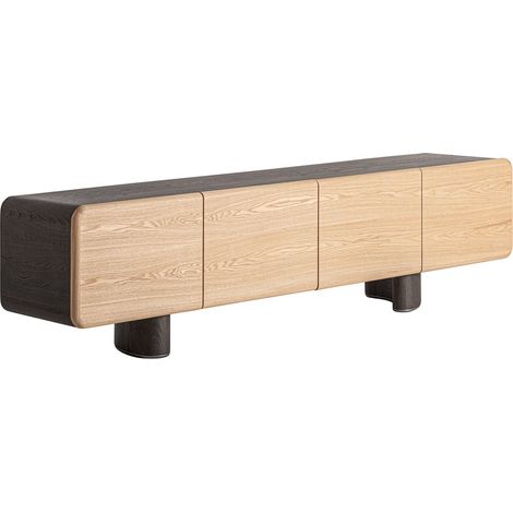 Meuble TV contemporain en bois MDF finition brillante brun clair - Brun clair finition brillante (1/5)