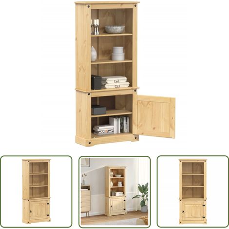 The Living Store Buffet haut Corona 74x38x170 cm bois de pin massif - Buffet - Armoire - Meuble De Rangement - Meuble De Salon - Bois Massif (1/5)