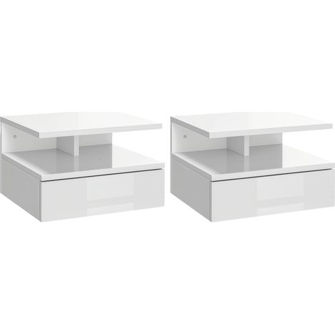 Homcom – Lot de 2 tables de chevet murales – tiroir coulissant – grande niche – blanc laqué – dimensions 35 x 32 x 22,5 cm
