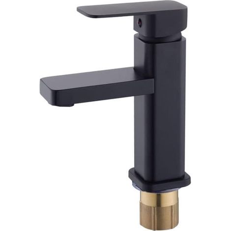 Mitigeur de lavabo noir mat à levier unique, robinet de salle de bain moderne, mélangeur élégant pour vasque d'évier avec design contemporain et installation intérieure (1/5)