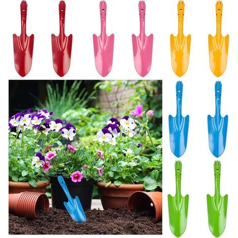 10 Pièces Mini Pelles de Jardin, 28CM Coloré Pelle à Main en Métal Outil de Creusement de Jardin pour Enfants pour Fleurs Plante Sol Plantation Transplantation (5 Couleurs) (1/5)
