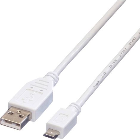 Value Câble USB USB 2.0 USB-A mâle, USB-Micro-B mâle 3.00 m blanc blindé 11.99.8755 (1/3)