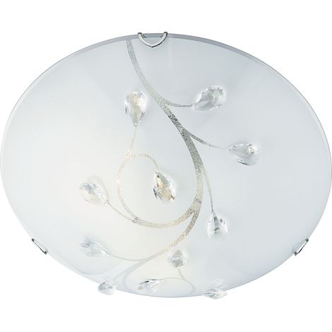 Plafoniera Classica Dunkerque Acciaio Bianco Vetro Cromo 1 Luce E27 D30Cm (1/5)