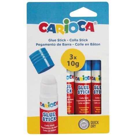 Carioca Packung de 3 Kleber de stick - ideal für Haushalt, Schule und Büro - klebt Papier, Fotos und Stoffe - lösungsmittelfrei - Farbe various