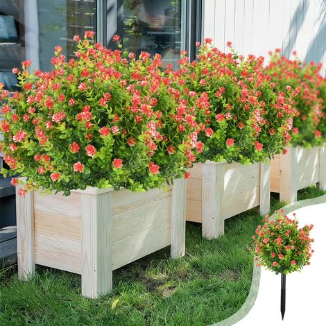 Outdoor Artificial Camellias, Faux Plant Decorations, UV-Resistant Artificial Shrubs, Red (1/5)