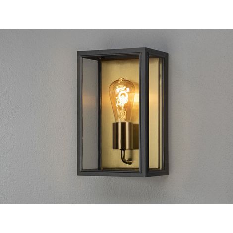 Außenwandlaterne CARPI Schwarz-Messing mit Klarglas, Höhe 30cm (1/5)