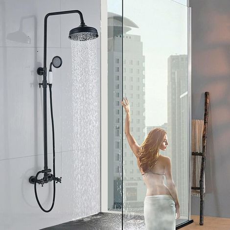 Conjunto de ducha retro con sistema de ducha de lluvia, diseño antiguo, negro (1/5)