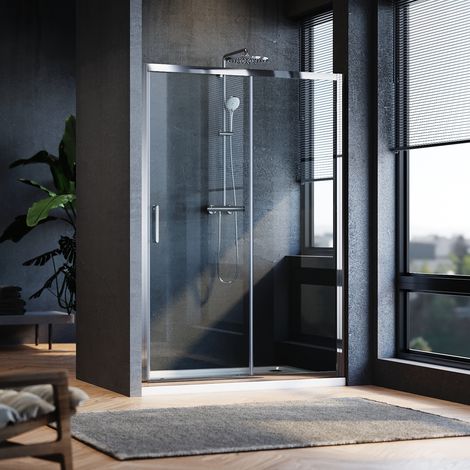 ELEGANT 1200x900mm Sliding Door Shower Enclosure with SMC Tray & Waste Trap (8mm NANO Glass, Dual Aluminium Frame) 1900H