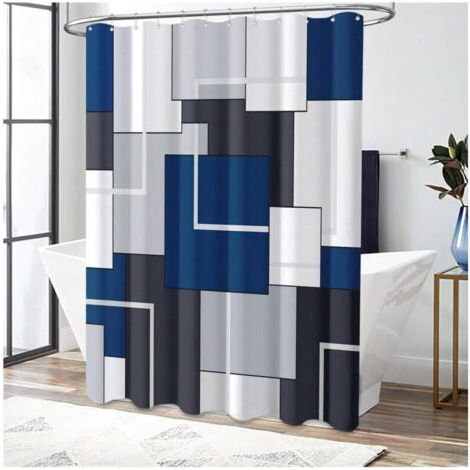 QORVA-Rideau de douche en tissu bleu marine – Ensemble de rideaux de douche géométriques résistants à l'eau, lavables en machine, rideaux de douche décoratifs modernes en tissu polyester pour salle de
