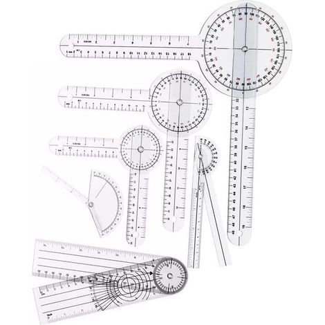 6-teiliges Goniometer-Set, PVC-Winkelmesser, 360°-Messung, für orthopädische medizinische Zwecke (1/4)