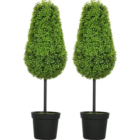 Set de 2 plantas artificiales de boj 90 cm en maceta, verde, HOMVRA (1/5)