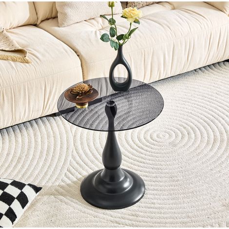 Table d’appoint ronde 50 x 51,5 cm noire, plateau en verre trempé, pied métal MEUBLIV (1/5)