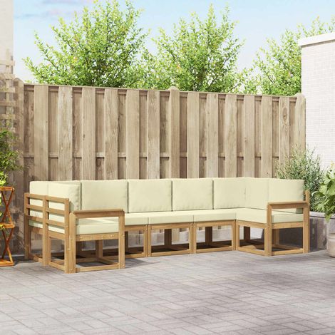 vidaXL Outdoor-Sofagarnitur 7 Stk. Weiß und Creme (1/5)