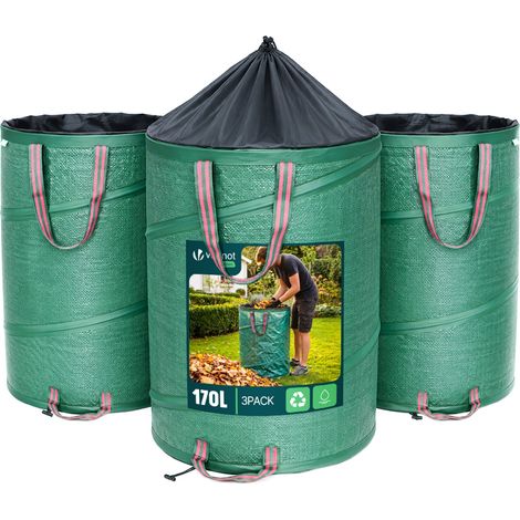 Vounot – Lot de 3 sacs à déchets de jardin pop-up 170L – Charge max 50kg – Poignées renforcées – Polypropylène hydrofuge