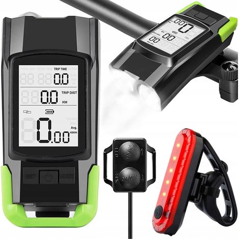 Lampe avant arrière led vélo compteur sans fil klaxon 3in1 (1/5)