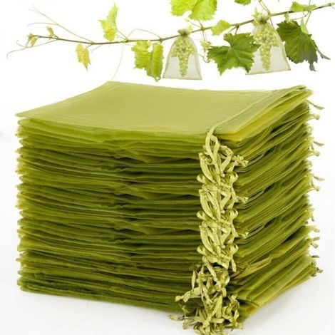Filets à fruits réutilisables en organza vert militaire – Lot de 100 sacs (10 × 15 cm) pour protéger pommes, poires et fruits (1/4)