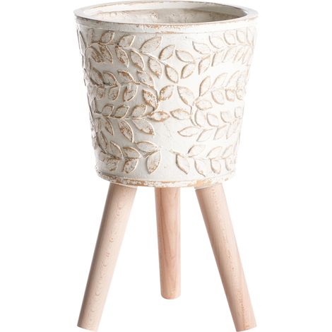 Maceta de interior exterior efecto envejecido estilo vintage blanco crema Aliartos