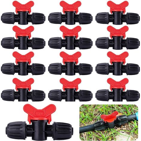 Lot de 20 vannes de régulation pour irrigation goutte à goutte, tuyau d'irrigation en PE, raccords de tuyau à verrouillage cannelé de 16 mm (1/5)