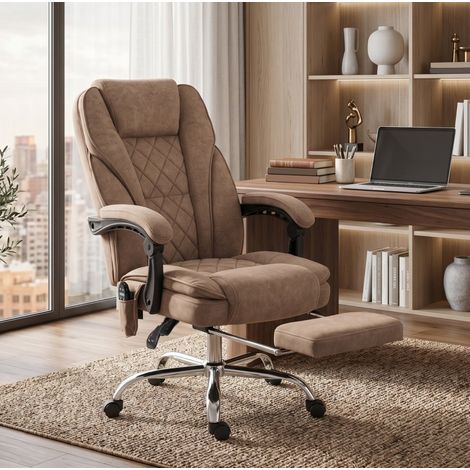 Sedia da ufficio ergonomica con massaggio, poggiapiedi, girevole, con ruote, marrone DESVIAE (1/5)